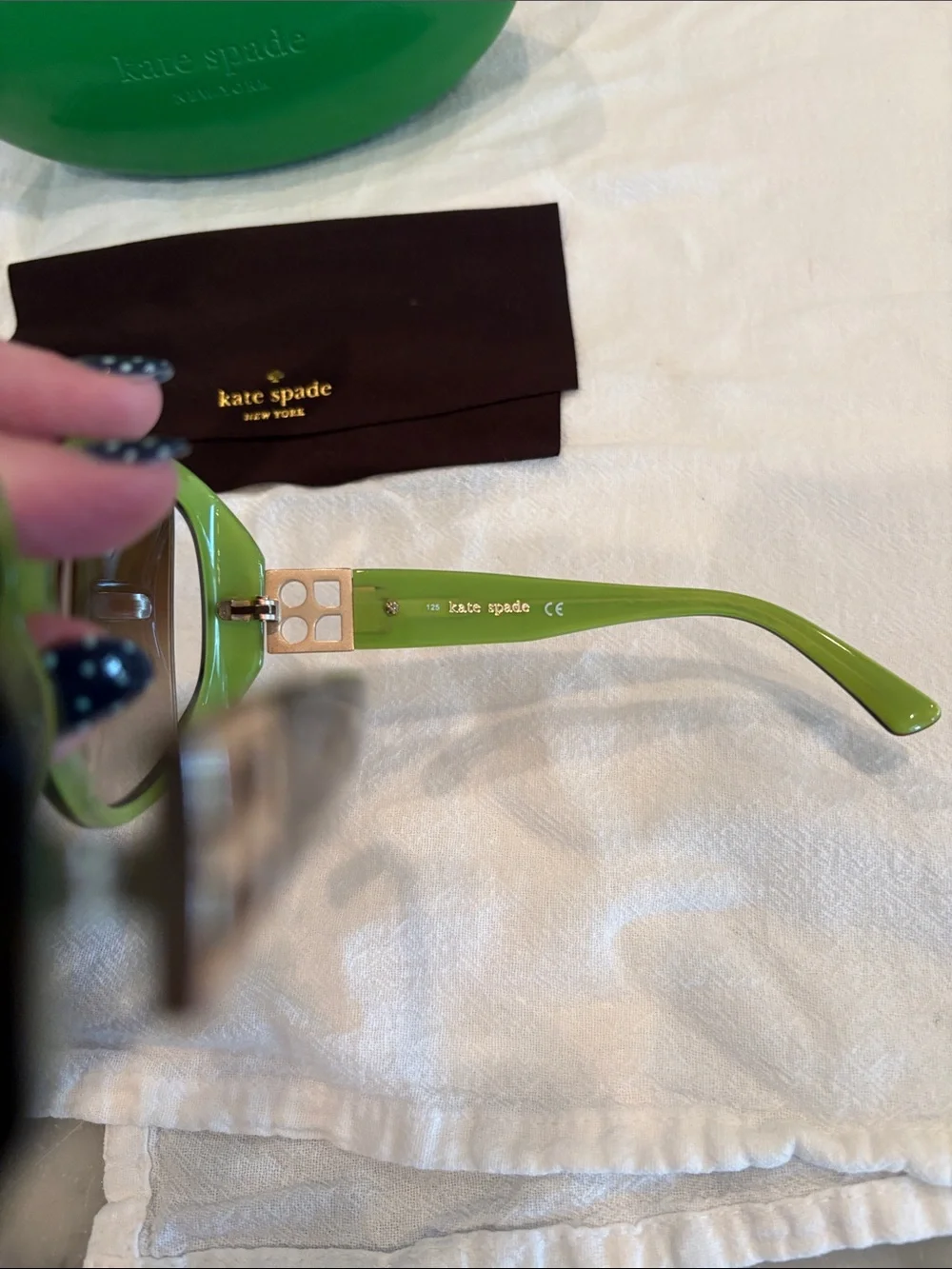 kate spade Black Frame Sunglasses with Brown Gradient Lenses and Green Case